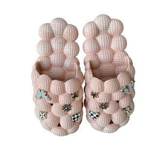 Stylish Pink Bubble Mules with Charms approx size 7